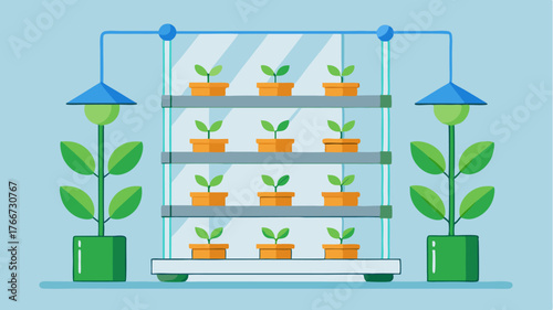 A visualization of a modular vertical farming system that easily adapts to different crops showcasing flexibility through advanced technology.