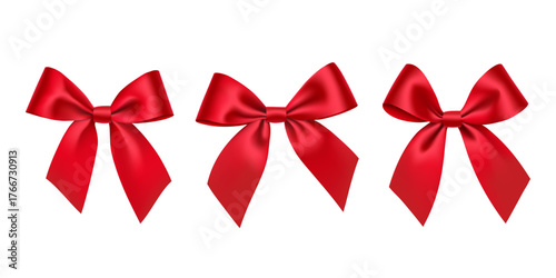 Realistic vector red ribbon bow. A festive decoration element for birthdays and Christmas.