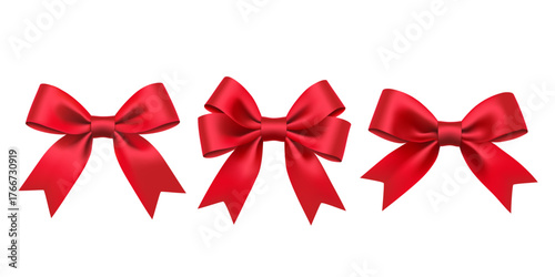Realistic vector red ribbon bow. A festive decoration element for birthdays and Christmas.