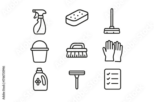Essential household cleaning equipment and supplies for sanitation tasks