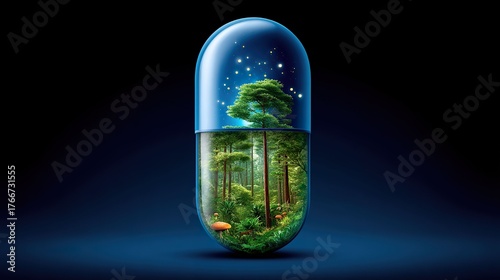 Nature inside a capsule concept digital illustration