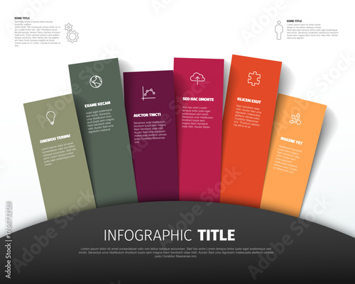 Infographic design featuring colorful cards with text and icons, ideal for presenting data and information. This infographic template offers a visually appealing layout for various presentations.
