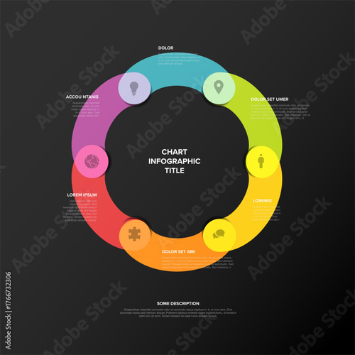 A vibrant and modern infographic chart featuring a circular design with six colorful sections, perfect for presenting data, steps, or processes. For business presentations and web content.