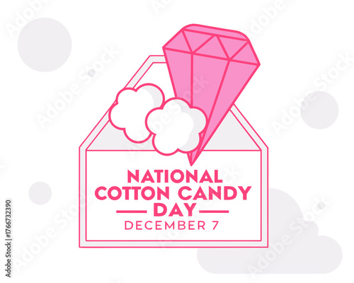 National Cotton Candy Day greeting card design with a pink diamond and clouds illustration