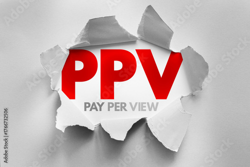 Fotografia PPV acronym shown bursting through torn paper, symbolizing the concept of pay-pe