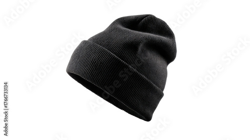 Black Knitted Beanie Hat Isolated on white Background – Winter Fashion Accessory