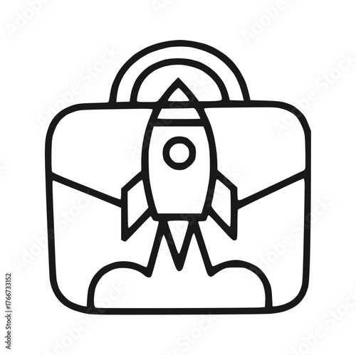 Handmade Outline briefcase with rocket icon symbolizing startup career growth