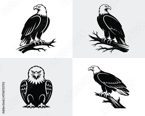 A collection of four distinct eagle silhouettes