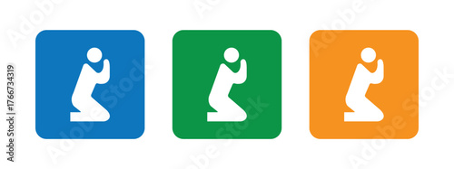 Praying Person Icon Set, Worship and Faith Symbol Vector
