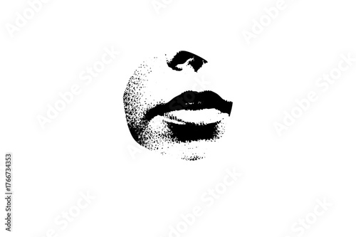 Mouth disintegrates into particles in a conceptual art piece