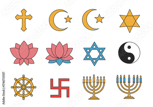 Diverse Religious Symbols: A Visual Representation of Faiths.