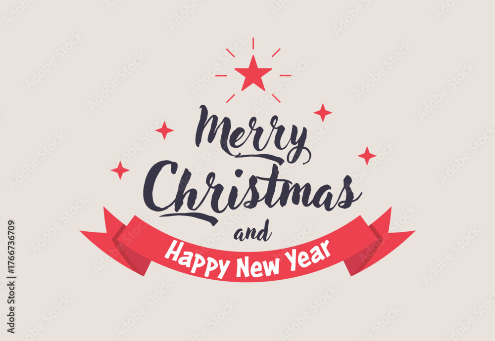 Fototapeta premium Merry christmas and happy new year composition with ribbon and star elements