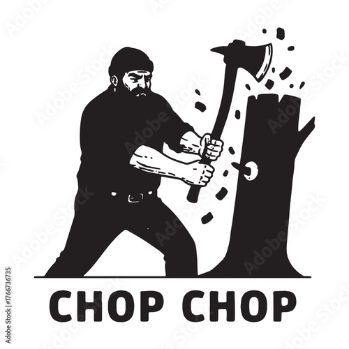 Retro Lumberjack Man Chopping Tree Stump with Axe Emblem.