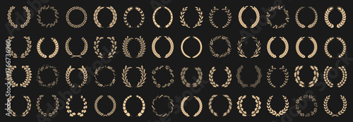 Laurel wreath collection in golden style. Elegant award and victory symbols. Ideal for certificates and premium branding