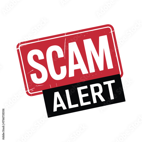 Red and black sign with the words scam alert in white text