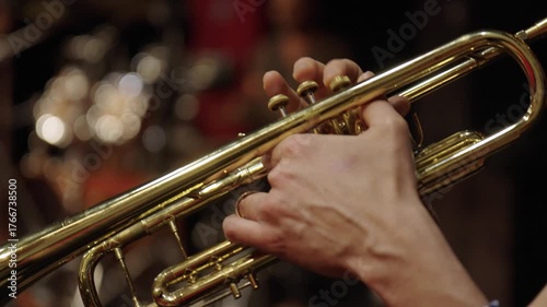 Close-Up of Hands Playing Trumpet During Rehearsal Before a Concert