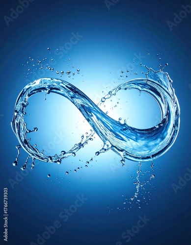 Dynamic watersplash of firefly captured in infinity shape symbolizing balance and eternity in nature