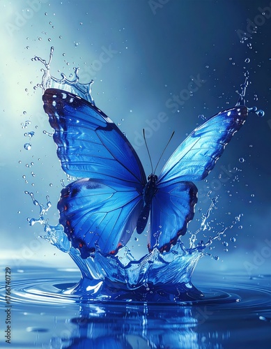 Watersplash event blue gradient butterfly form in nature environment modern commercial aesthetic