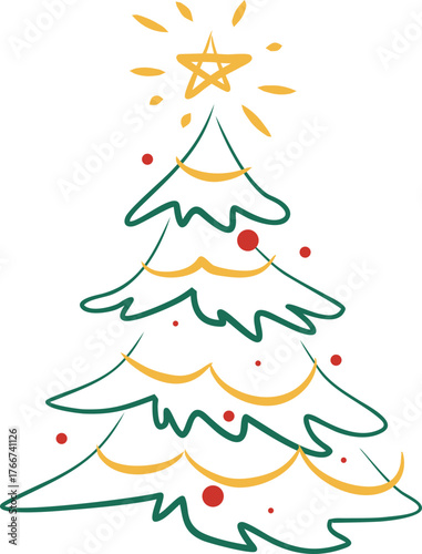 Christmas Tree Line Art with star topper