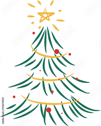 Christmas Tree Line Art with star topper
