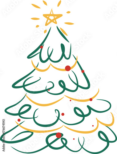 Christmas Tree Line Art with star topper