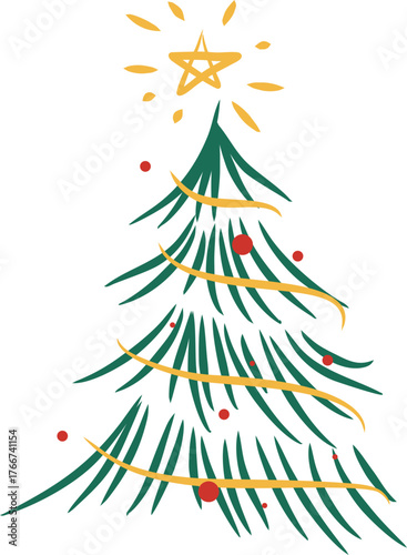 Christmas Tree Line Art with star topper
