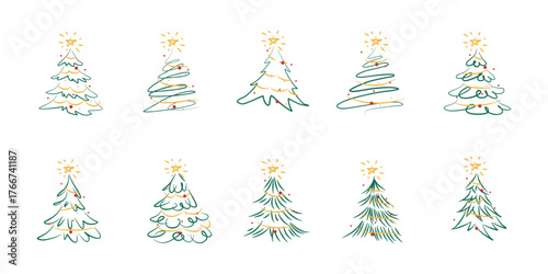 Christmas Tree Line Art with star topper