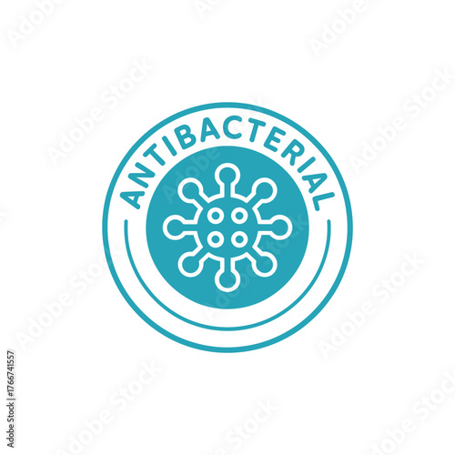 Antibacterial symbol with virus icon in a circle on white background
