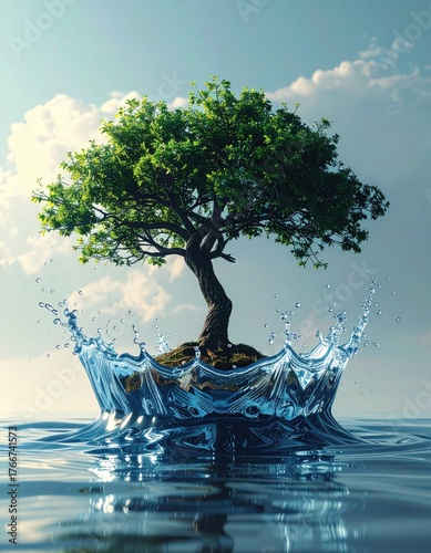 Firefly watersplash nature-inspired tree crown minimalist environment growth concept