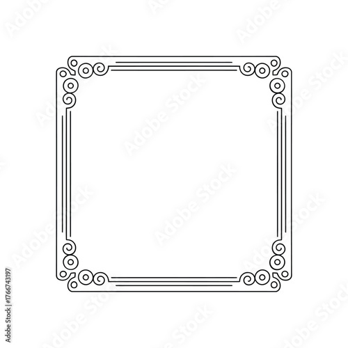 Elegant square border with ornate swirls and decorative filigree accents