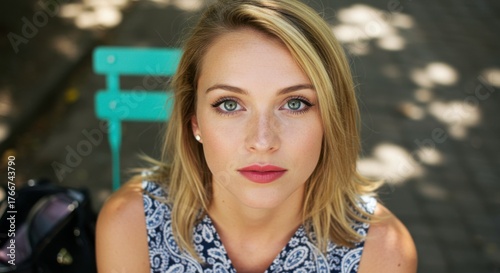 Blond and brunette women smiling outdoors in the park, looking beautiful and glamorous with a close-up focus on their faces, showcasing fashion and nature