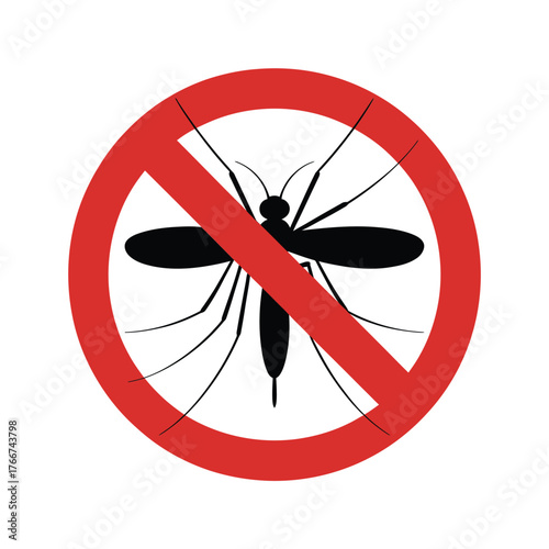 Red prohibition sign with a silhouette of a mosquito inside