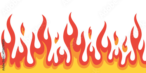 Energetic abstract fiery flames border with a bright yellow base