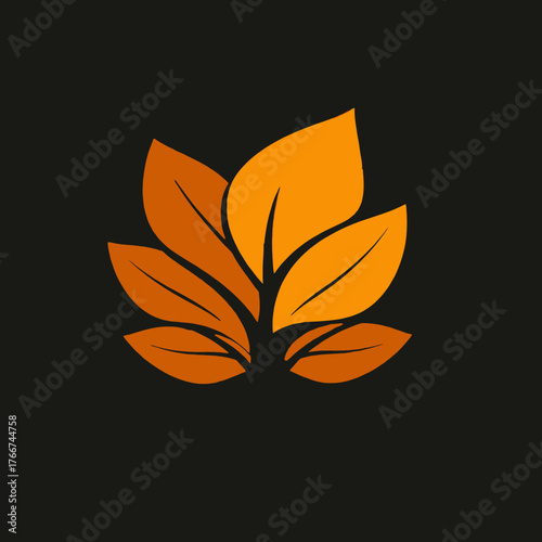 Illustration of stylized orange leaves arranged in a symmetrical, fan-like pattern against a dark background.