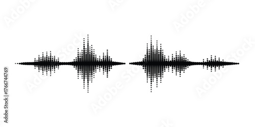 Abstract black and white sound wave visualization with a textured digital pattern