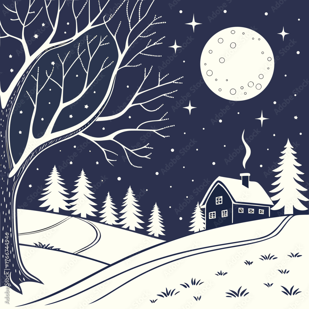 Naklejka premium vector illustration of a christmas landscape