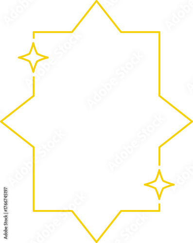 Frame with stars set border, gold frame with sparkle stars, arches border icon, festive effect decoration sign, trendy geometric template. New year christmas background 2026.