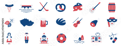A set of icons dedicated to the Czech Republic in a flat minimalist style using national colors.