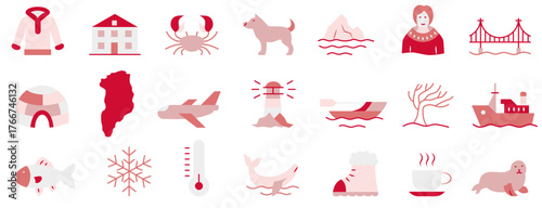 A set of icons dedicated to Greenland. A set of icons in the colors of national flags. I love Greenland.