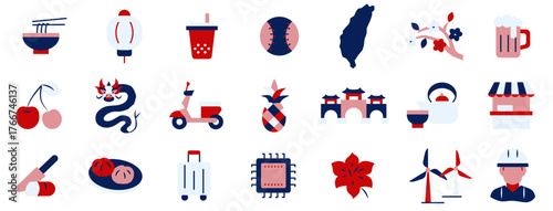 A set of icons dedicated to Taiwan. A set of icons in the colors of national flags. I love Taiwan.