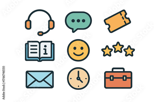 Set of customer service and support icons featuring communication and feedback elements