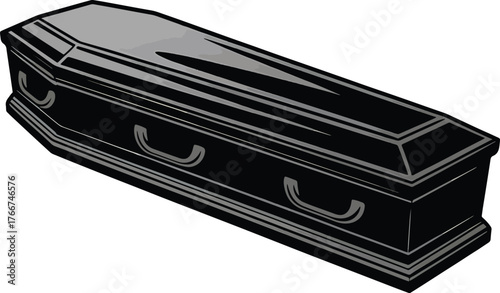coffin object Detailed black with ornate carvings ready for interment illustration line art royalty free premium quality