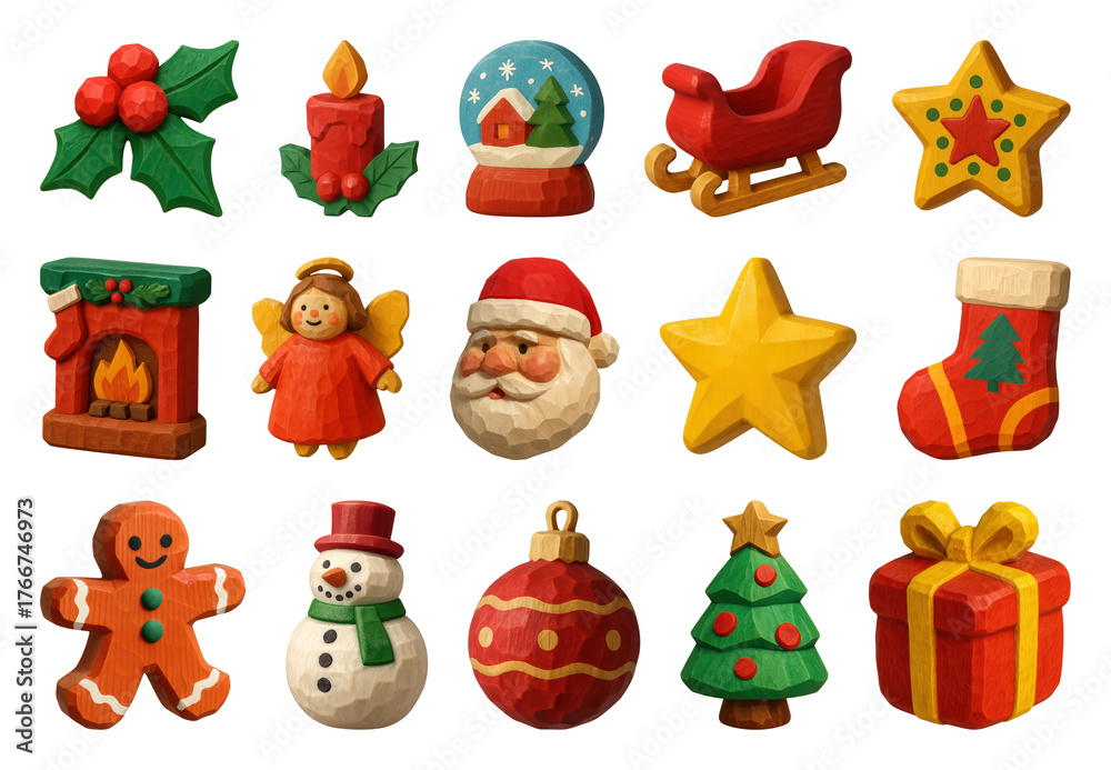 Fototapeta premium PNG Festive wooden Christmas decorations collection, transparent background