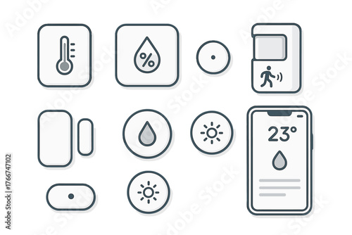 Outline icons for smart home environmental monitoring and sensor technology