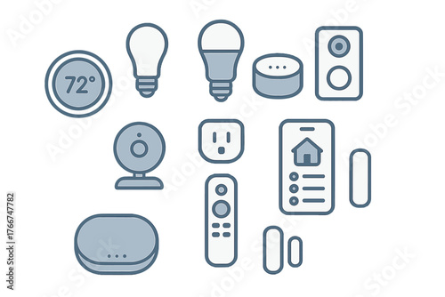 Modern icons representing smart home devices for automation and digital connectivity