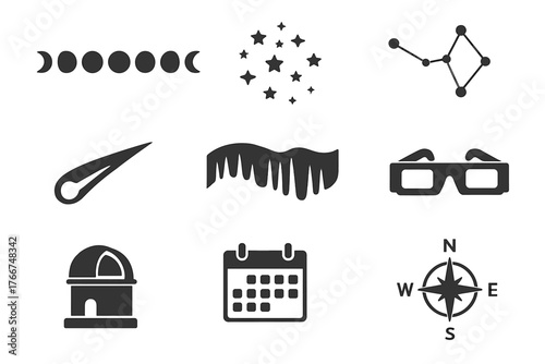 Set of Celestial Objects and Space Observation Glyph Icons