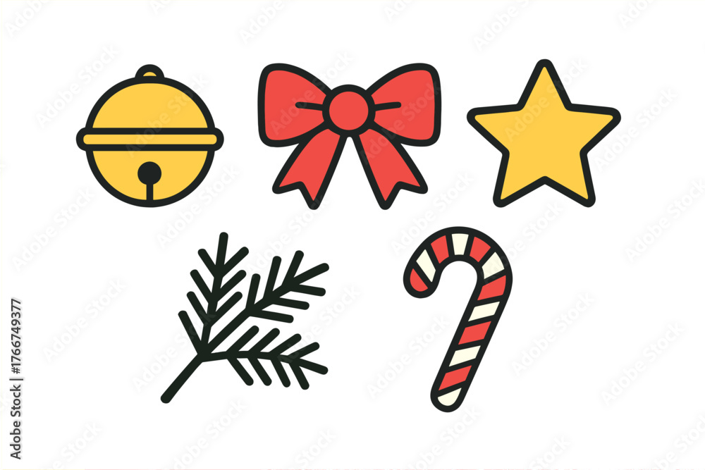 Fototapeta premium Collection of vibrant holiday and Christmas decorative symbols