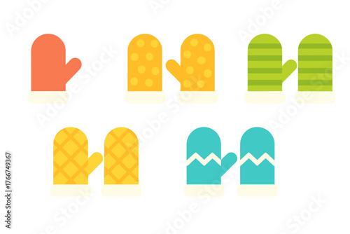 Assortment of vibrant winter handwear featuring diverse geometric and solid patterns