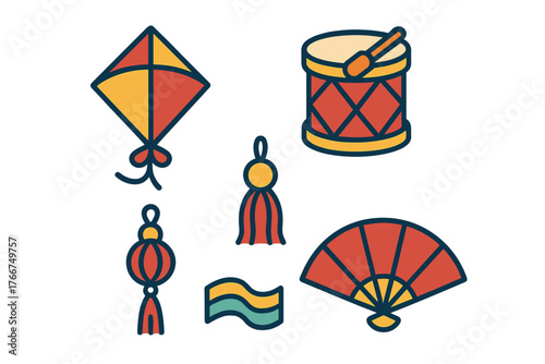 Traditional Asian festival and celebration icons set for cultural events