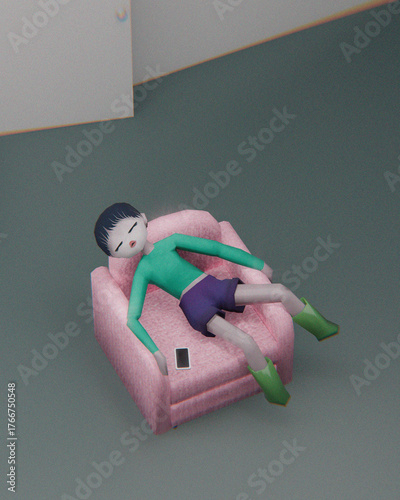 Cute little chibi girl. 3d render, 3d illustration.